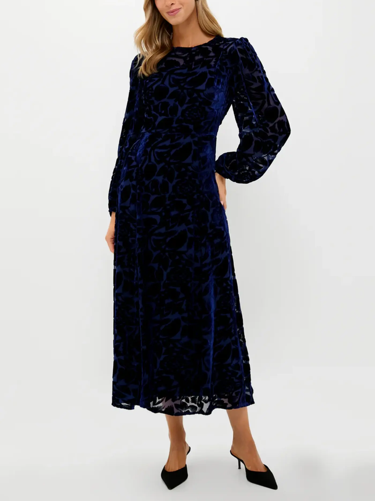 Blue velvet Hyacinth House long sleeve grandmother of the bride dress from Tuckernuck