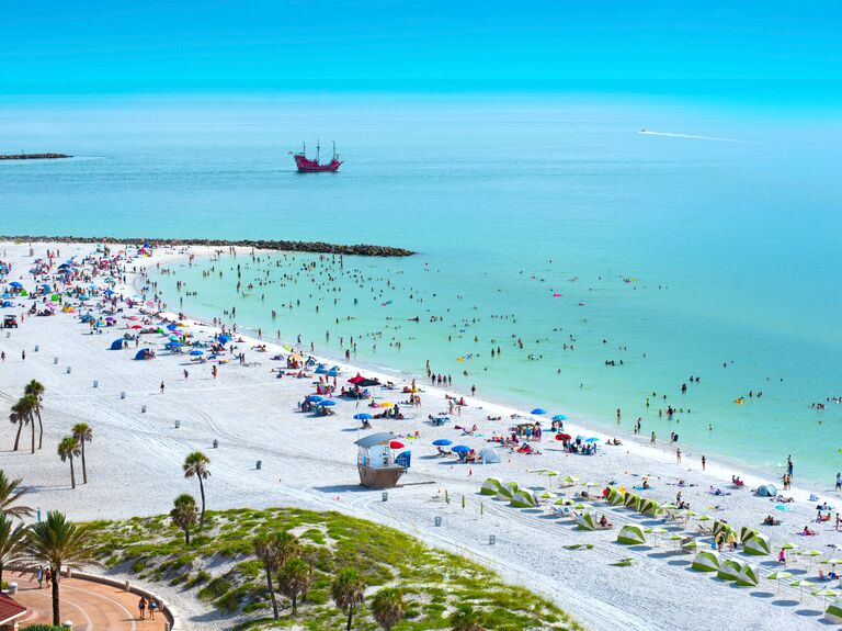 A gorgeous aerial view of Clearwater Beach, Florida.