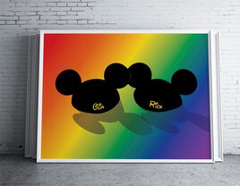 Personalized name Mickey ears art print on rainbow background