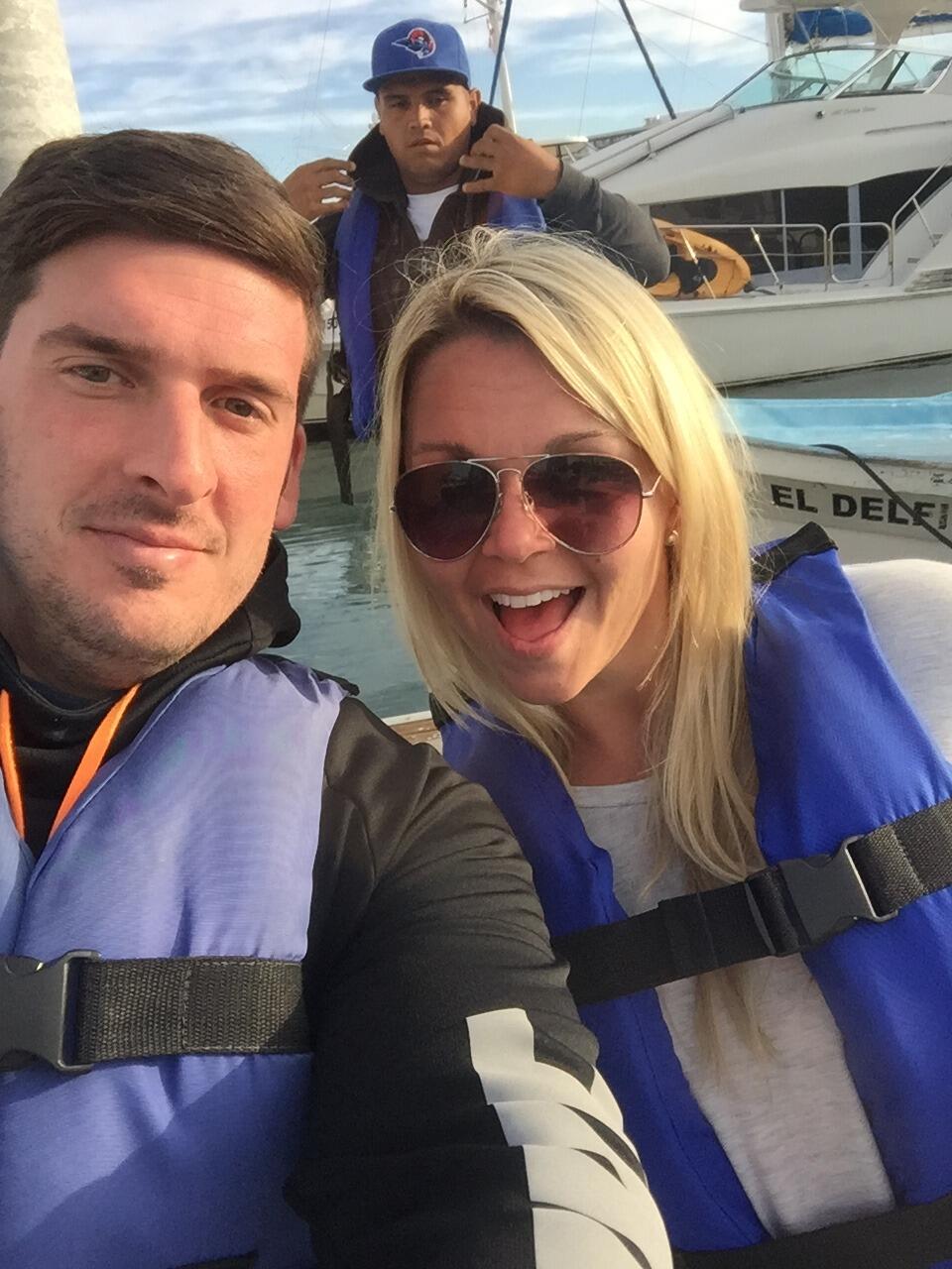 Whale-Watching in Cabo San Lucas. Fun Fact: the couple got seriously sea-sick and violently ill shortly after this photo was taken. 