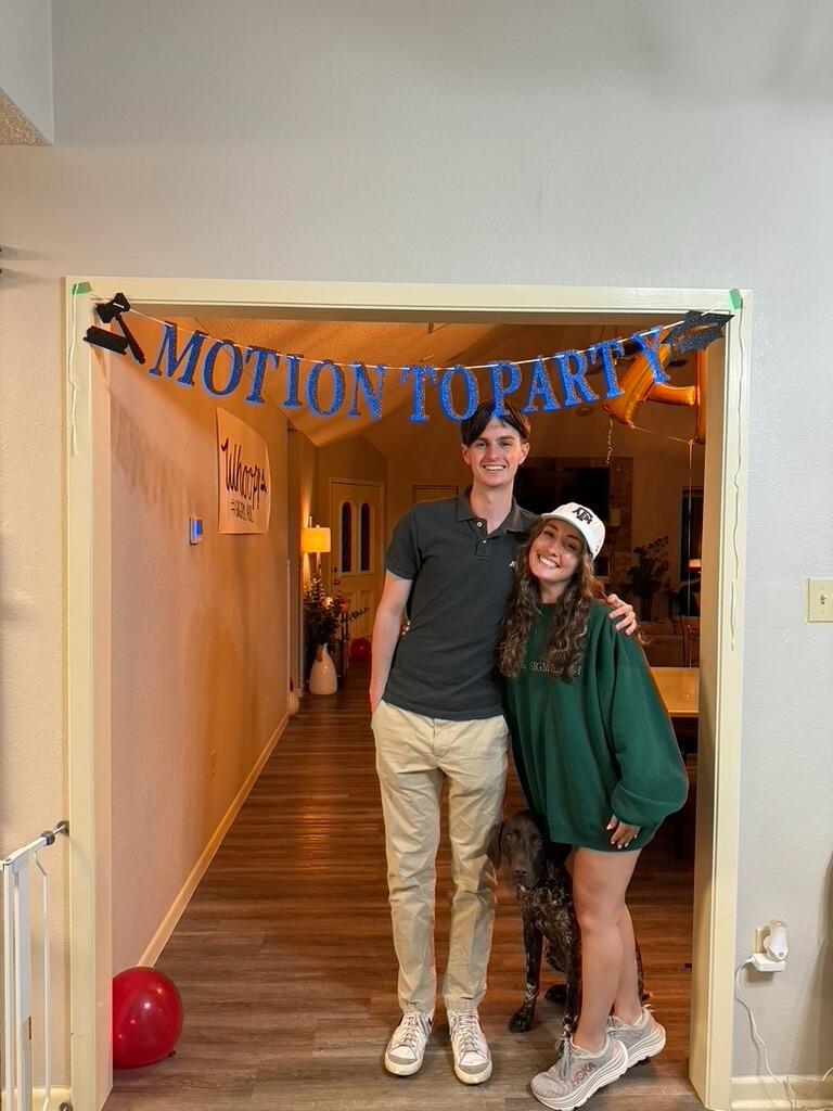 Tyler secretly put together a surprise party for Alli for committing to A&M Law! Sooo many of her friends were there and he thought of all the little details, from a cake that said A&M Law, to balloons and a banner, to having her friends write her encouraging notes.
