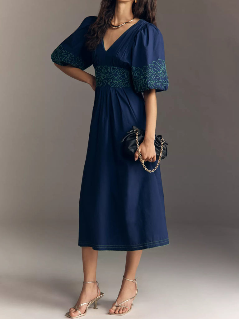 By Anthropologie midi puff-sleeve boho mother-of-the-bride dress