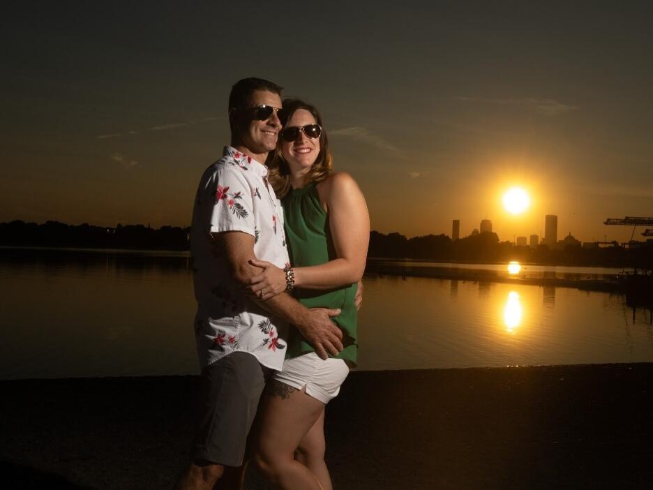 Engagement photoshoot on Castle Island.  We had lobster rolls, and then Chris convinced Emily to take a swim.  