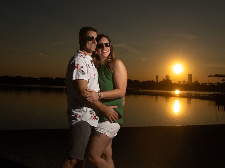 Engagement photoshoot on Castle Island.  We had lobster rolls, and then Chris convinced Emily to take a swim.  