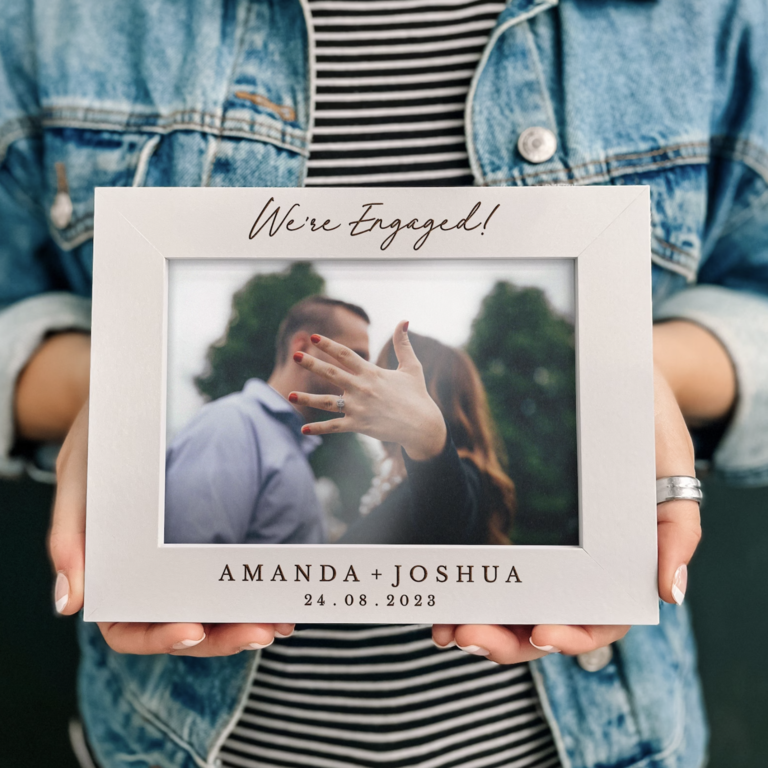 'We're engaged!' personalized engagement photo frame