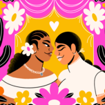 couple looking at each other illustration Camila Rosa for The Knot