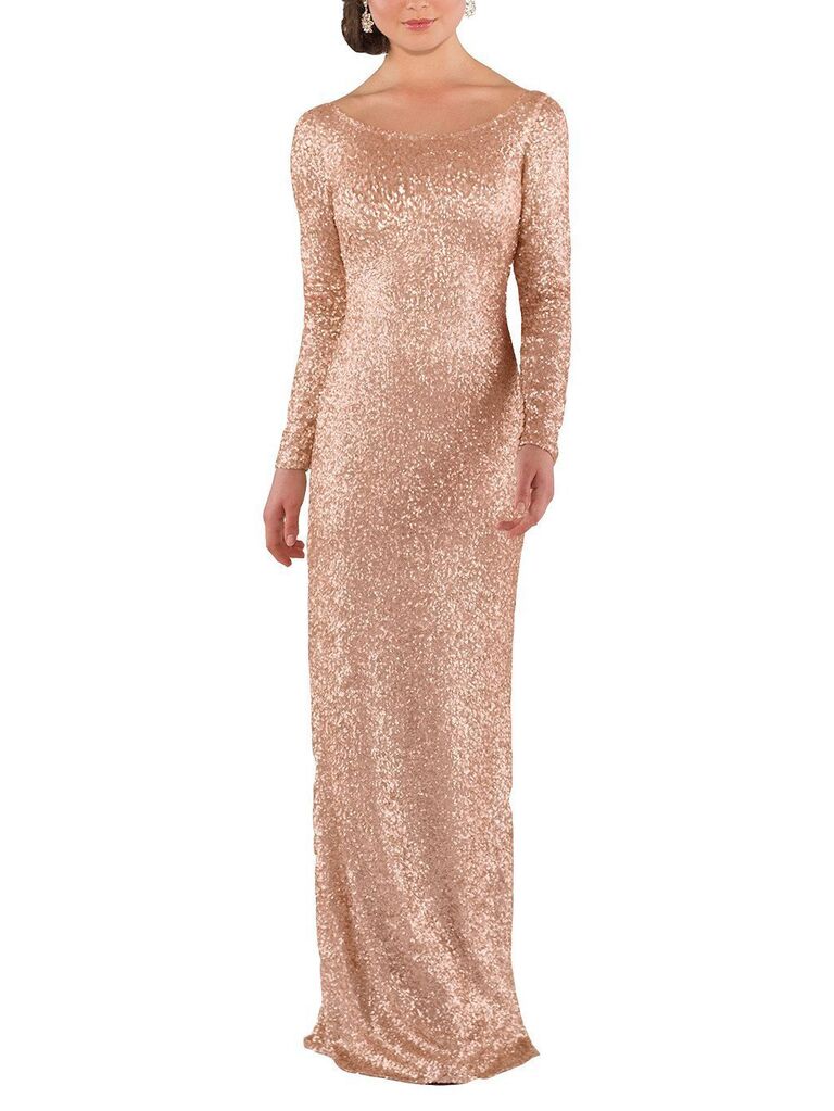 long sleeve rose gold bridesmaid dress