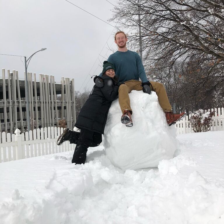 Omaha, NE
Ryan and Sandra visiting their wonderful officiant, Shannon, at her home in Omaha.  The three of them made a giant snowball, a busty snowgal, and a cozy igloo. It was a very special trip in the height of covid and almost strange to be inside with another person for the first time in nearly a year.