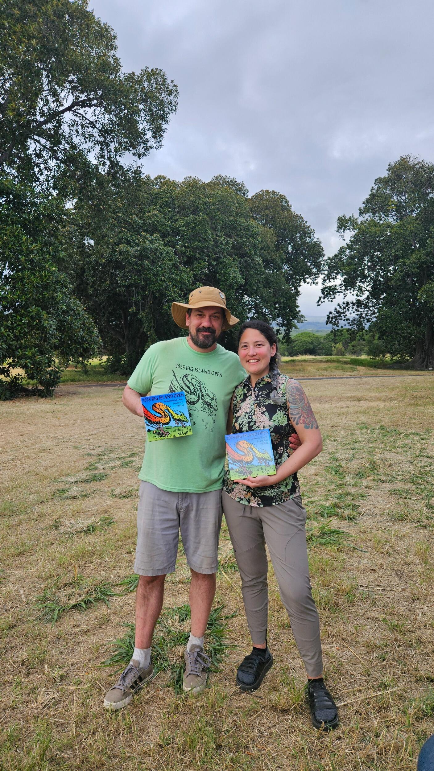 Just a few months later, Martin and Ashley return to Hawaii to visit the Kikukawa `Ohana--but also to compete in the Big Island Open, a two day, four round event. Amazingly, they both won their respective divisions! Shoutout to some amazing caddies, Devon and Pono!