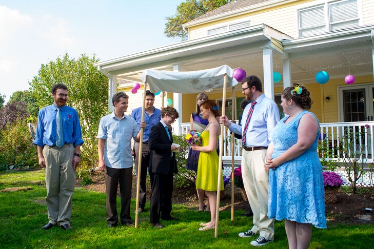 Bright Casual Backyard Reception With Diy Wedding Chuppah