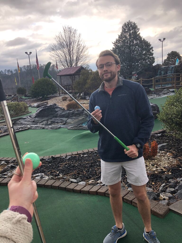 First of many mini-golf dates! Before we officially started dating, we spent many hours watching a mini-golf competition show called Holey Moley (really as an excuse to hang out with each other!) Mini golf is now one of our favorite things to go do together!