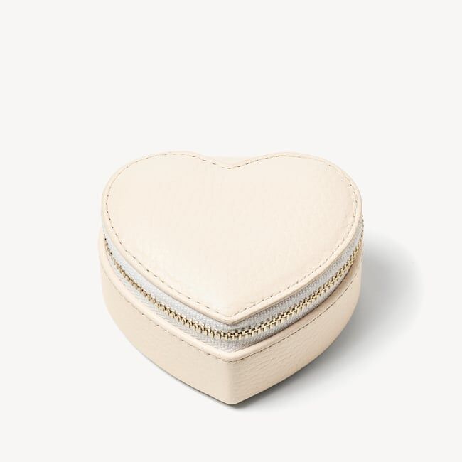 White leather heart shaped ring box