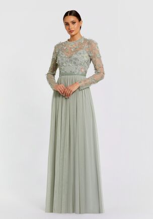 fitted lace wedding dress Embellished Illusion High Neck Long Sleeve Midi Dress Illusion High Ne –  The Dress Outlet main image 1