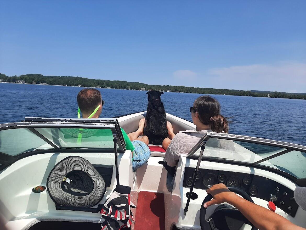 Boat days with Millie! She loves Lake Leelanau as much as we do! Leland, MI