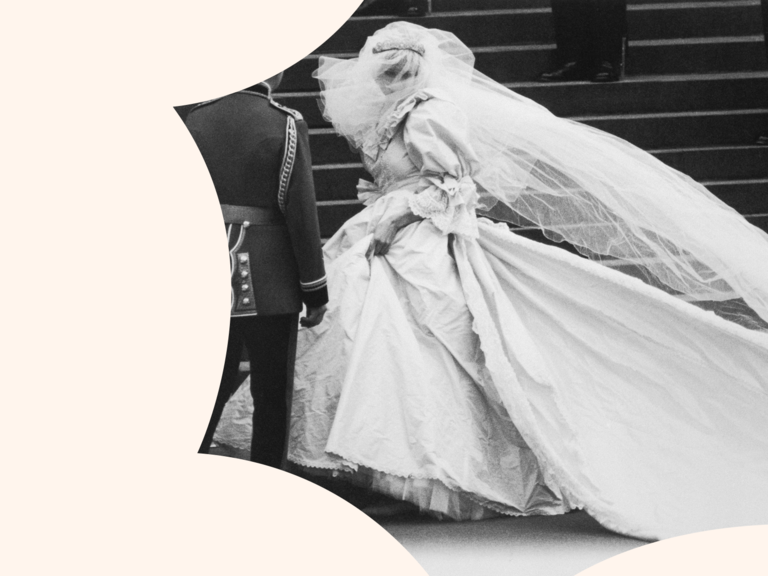 Princess Diana wears a beautiful wedding veil. 