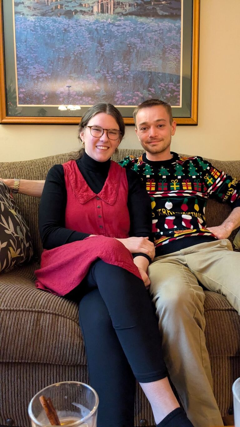 Relaxing on Christmas Eve at Justin's parents' house