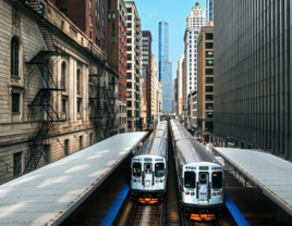 Chicago's elevated trains from the footbridge between Adams and Wabash