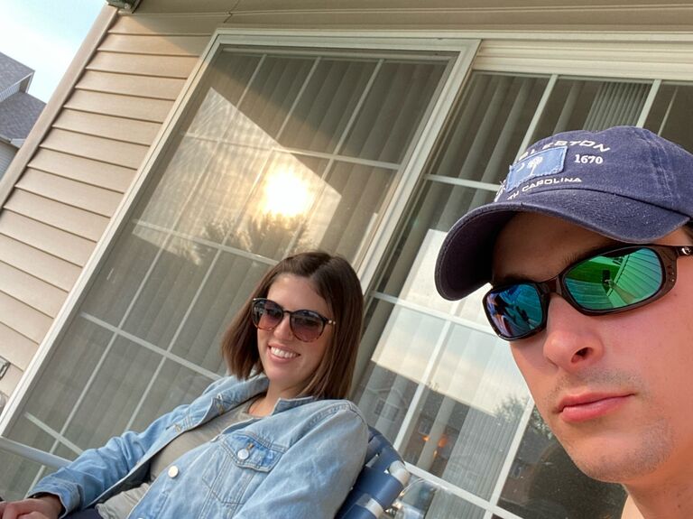 Our first date. Charlie cooked us dinner at his apartment. He grilled steaks and way over cooked them. 