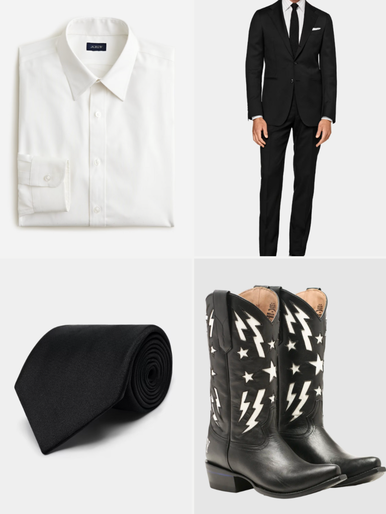 Black and white western grooms outfit 