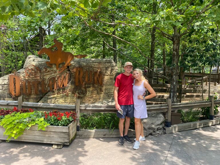 Silver Dollar City! Ciarra got Matthew to get on rollercoasters for the first time, but he said he would never get on the barn swing again.  