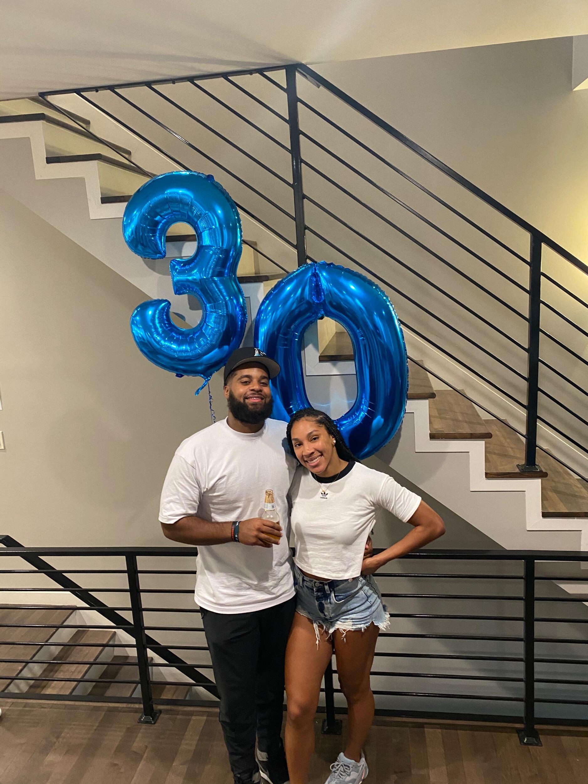 Devinn and Kris safely celebrating Kris' 30th birthday during COVID.