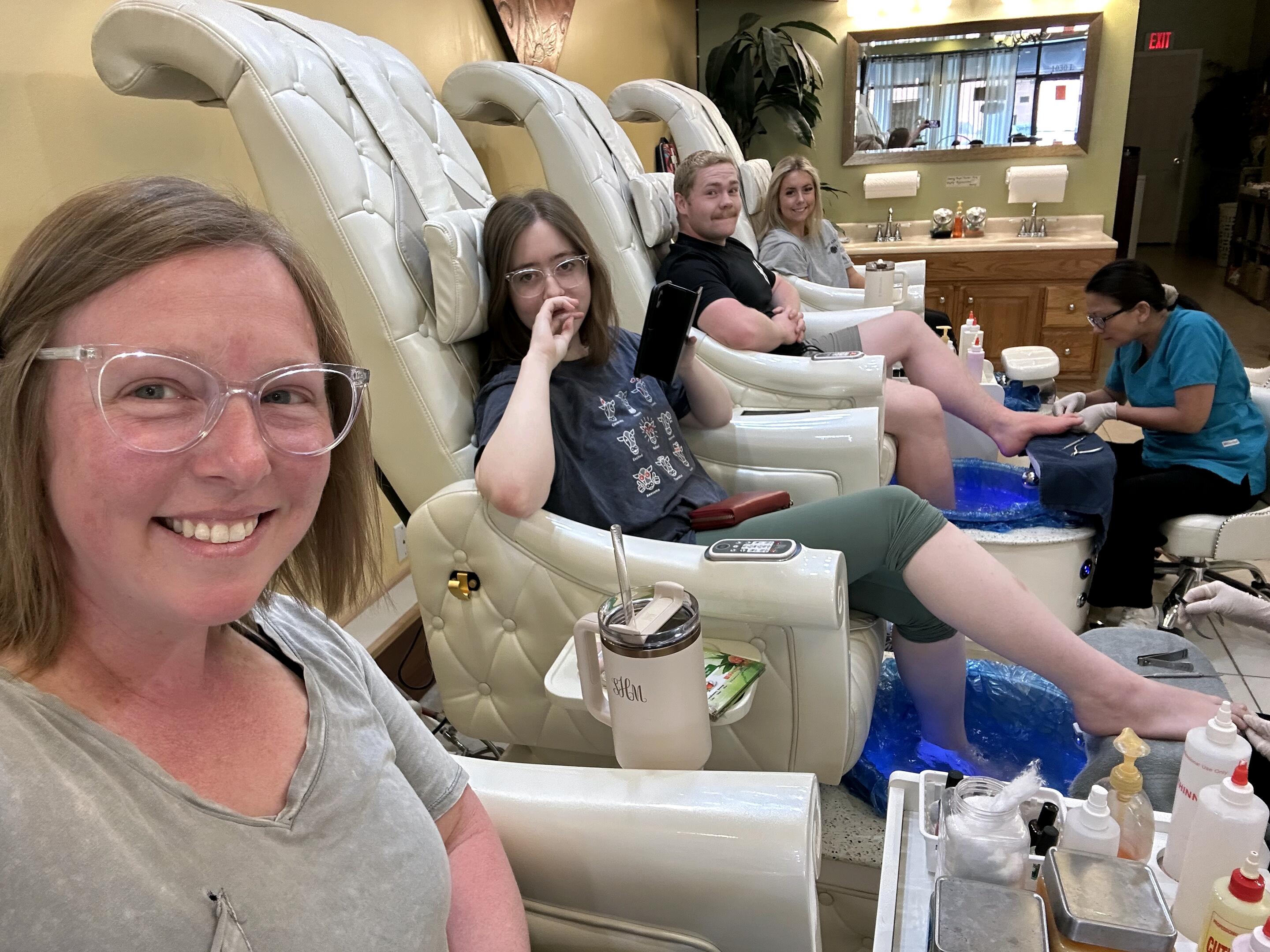 Mani-Pedi.. with just the Pedi and Logan freaking out