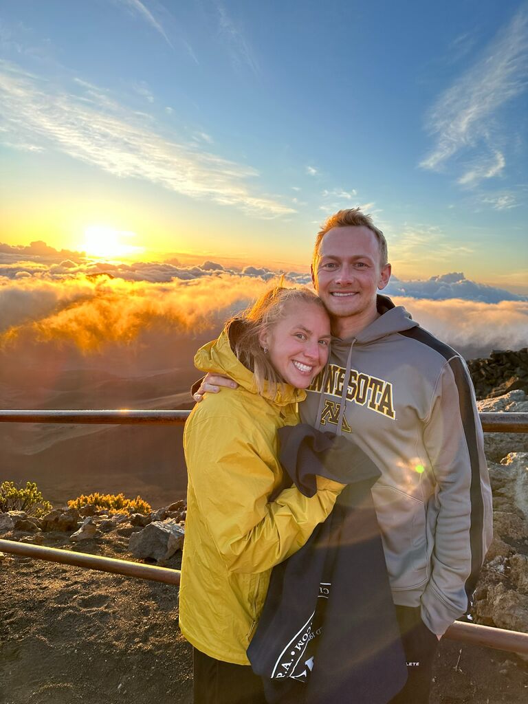 Watching the sun rise in Maui at the top of Haleakalā. We spent a week exploring the beauty of Hawaii, including: a helicopter tour, multiple snorkeling days, the road to Hana, a Laua, and lots of drives in the convertible 