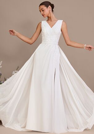 Fall in love with the JJ's House Ersilia A-line Convertible Lace Wedding Dress! A timeless and elegant design crafted to make your dream wedding a reality. Shine with confidence as you walk down the aisle.