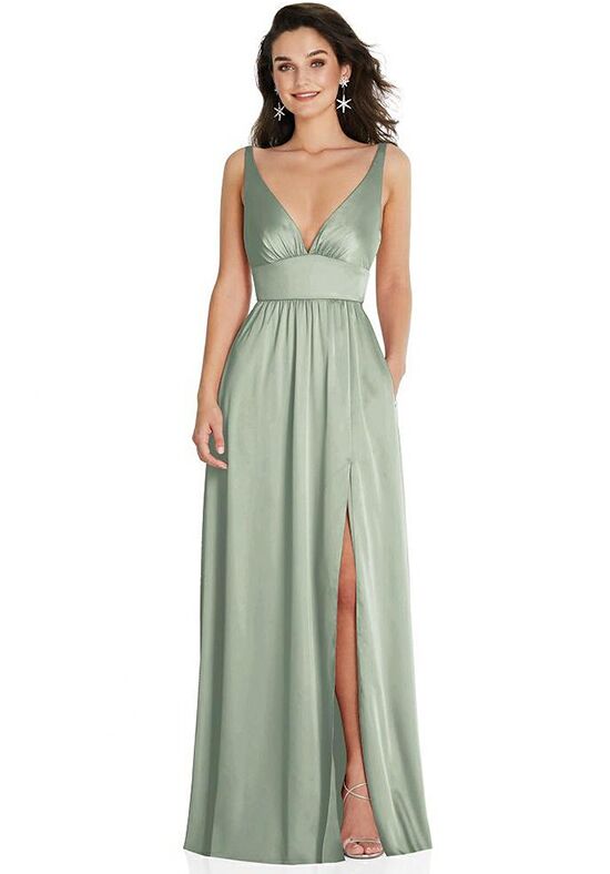 Draped Satin Grecian Column Gown with Convertible Straps