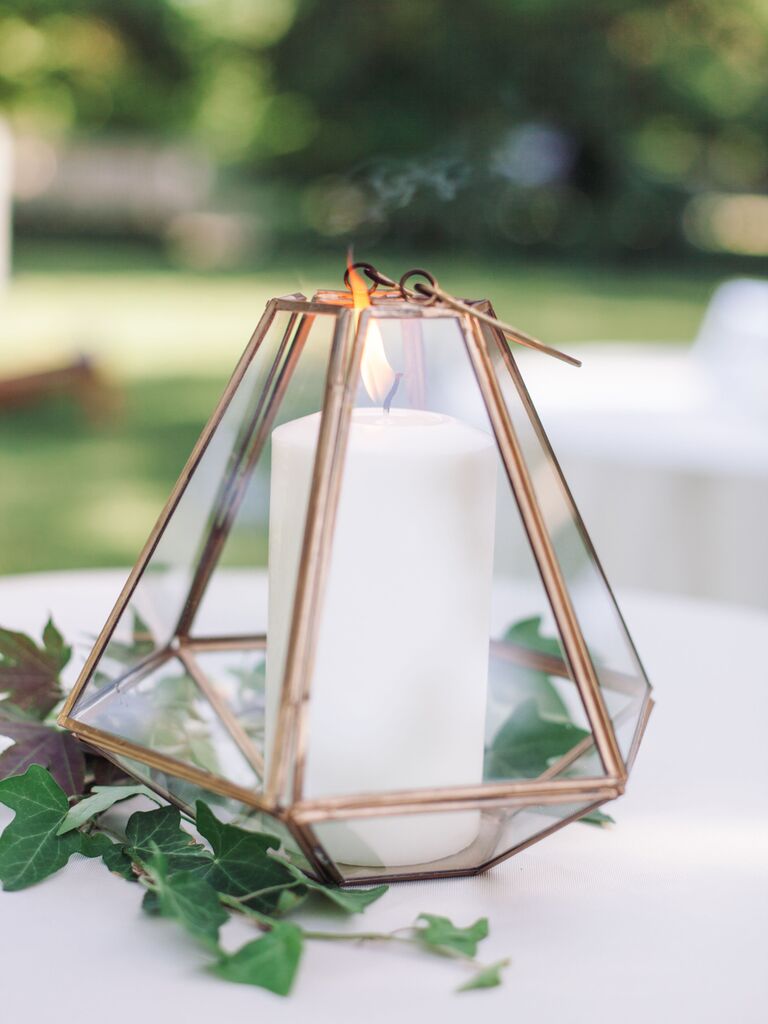 how to honor loved one at wedding candle in gold geometric terrarium 