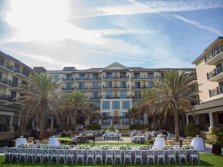 wedding set up on the lawn at the Westin Jekyll Island