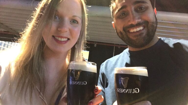Ashley & Armin grab drinks at the Guinness Brewery in Dublin, Ireland