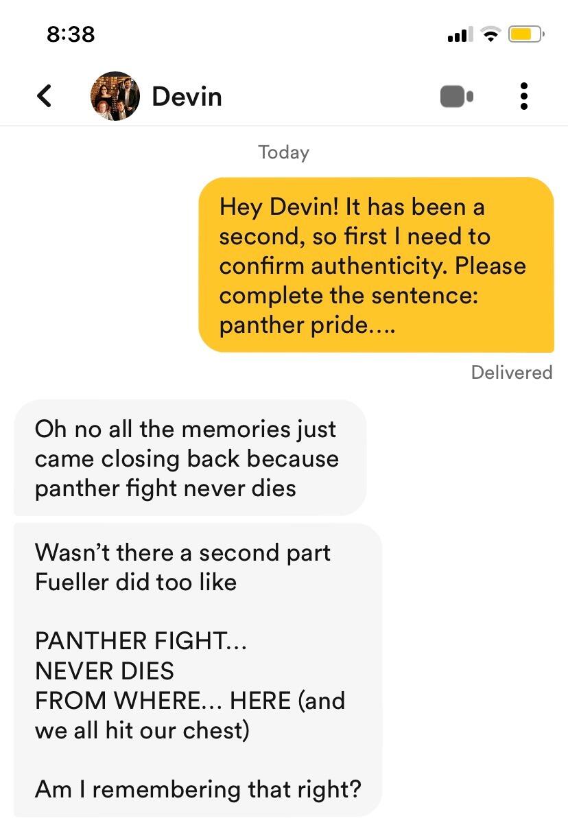 First interactions on Bumble (shout out to Caroline and Laura for telling Hannah to swipe right.)