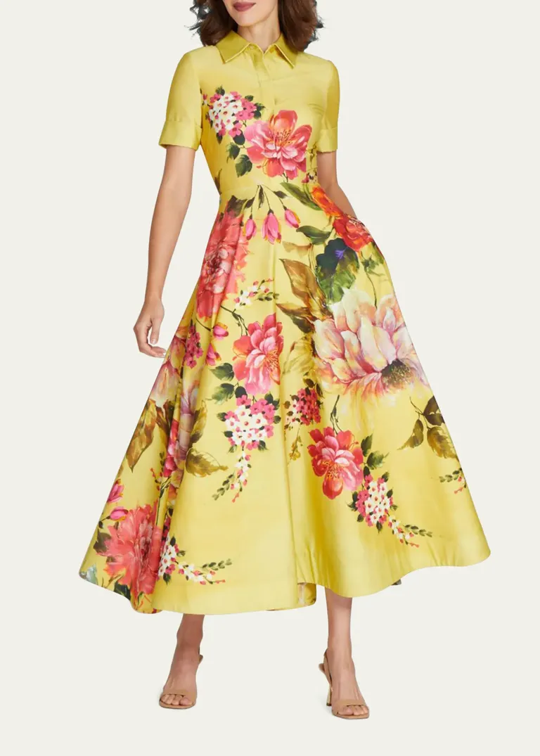 bold floral midi dress with collar