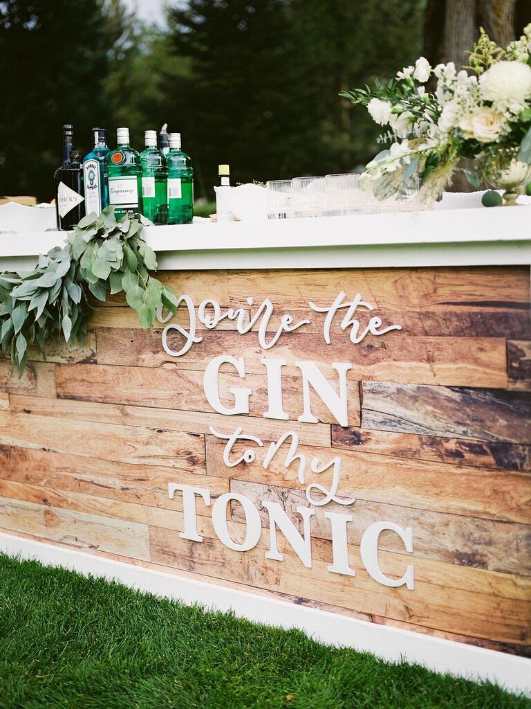 wedding sign quotes wooden bar