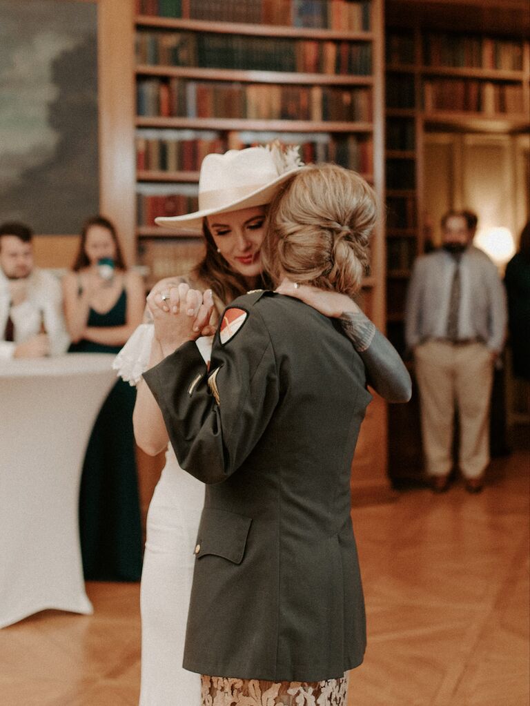how to honor loved one at wedding mother dancing with bride with late father's jacket on