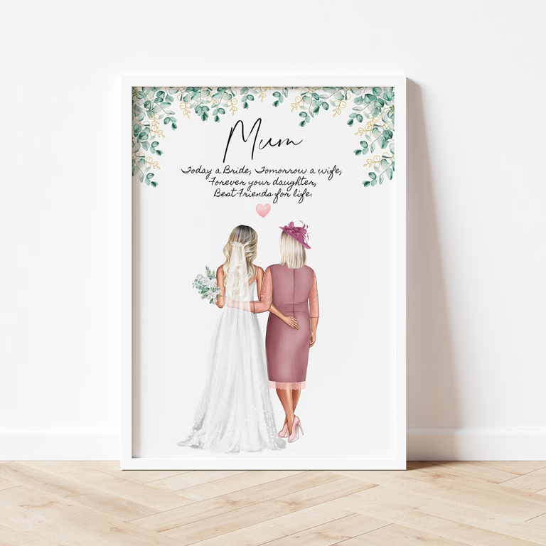 Mother and daughter personalized wedding illustration