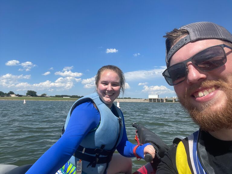 We went to visit Emma's parents and siblings in Texas. Together we raced the jet skis around the lake.
