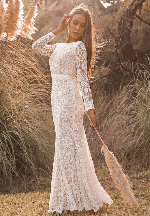 Lulus You're My Forever White Lace Long Sleeve Maxi Dress Wedding Dress