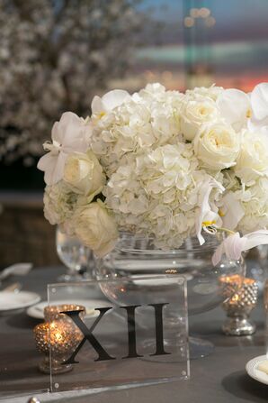 Ivory Rose and Hydrangea Low Centerpieces