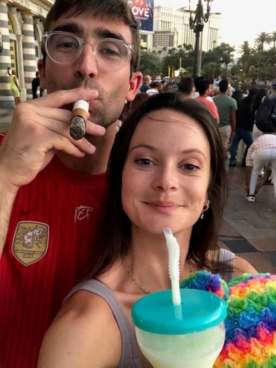 They unlocked the magic of the Vegas together - yes I am holding a rainbow stuffed animal teddy bear we won from the Excalibur arcade bc naturally that is where adults spend time while at the Vegas.