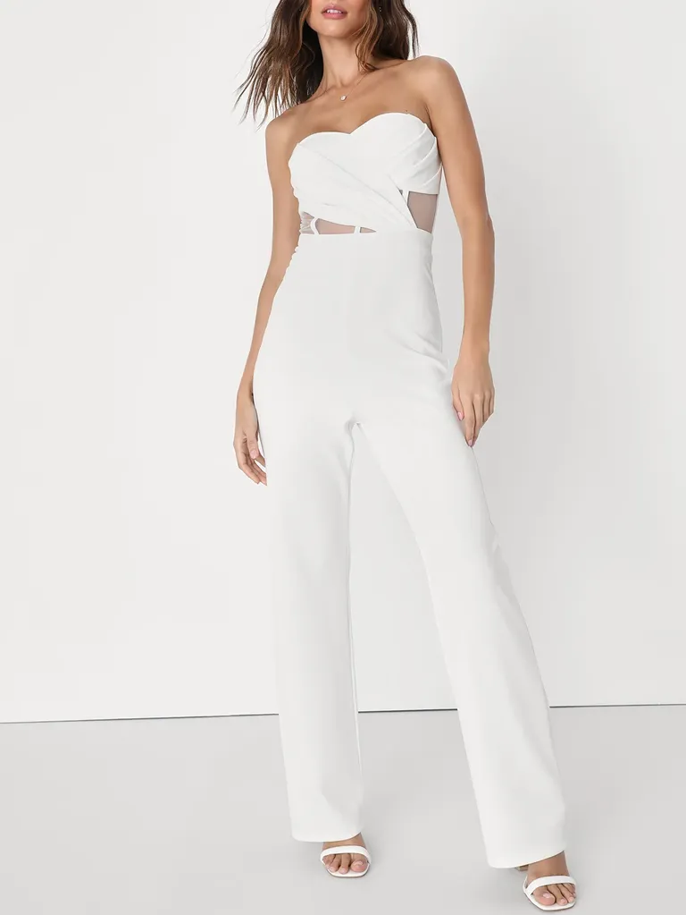 White strapless bustier jumpsuit from Lulus