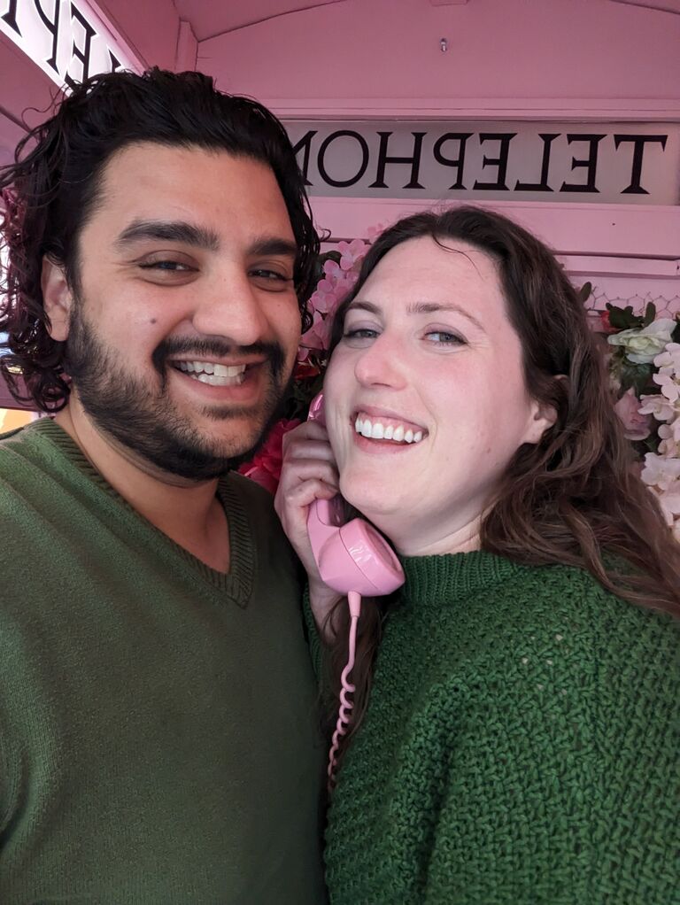 Phone booth photoshoot at Penguin Brothers Ice Cream. Jade is always making Raminder do dorky things with her. He's a good sport about it.
