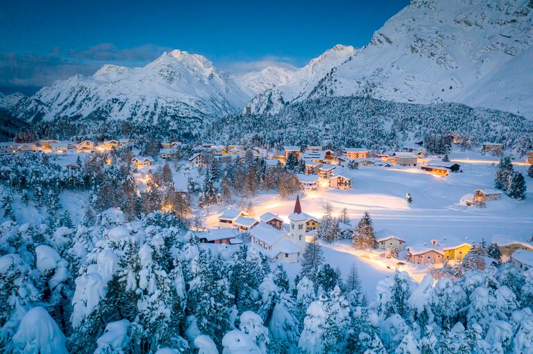 A snowy Alpine scene in Switzerland