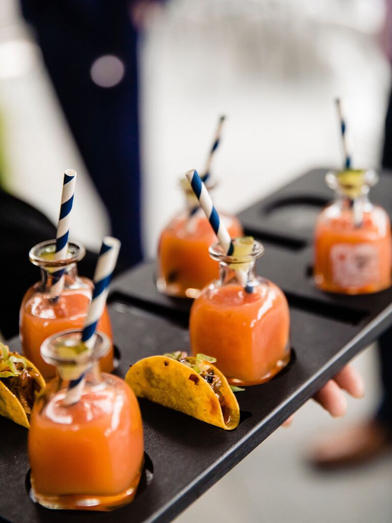 Mini tacos and gazpacho wedding appetizers