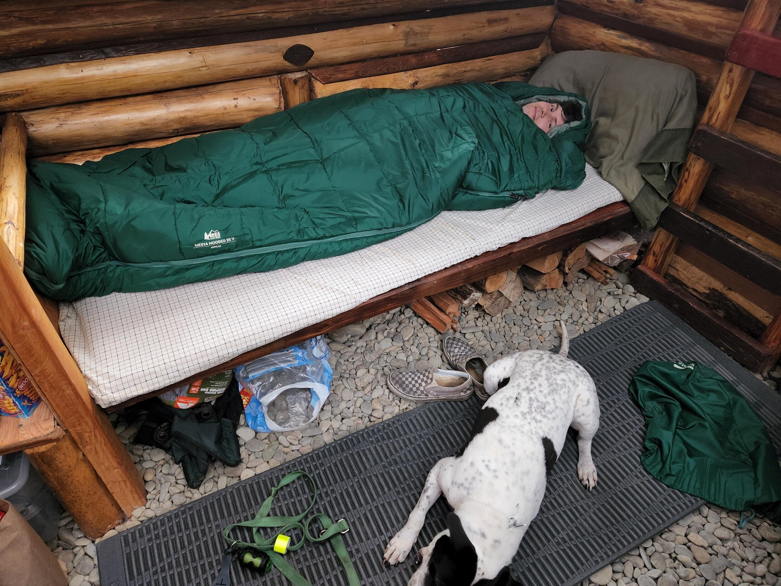 Jake and Amanda went camping for their 2nd anniversary, but are too much of city people for real camping so they stayed in a cute little shack that even had space for Daisy!
