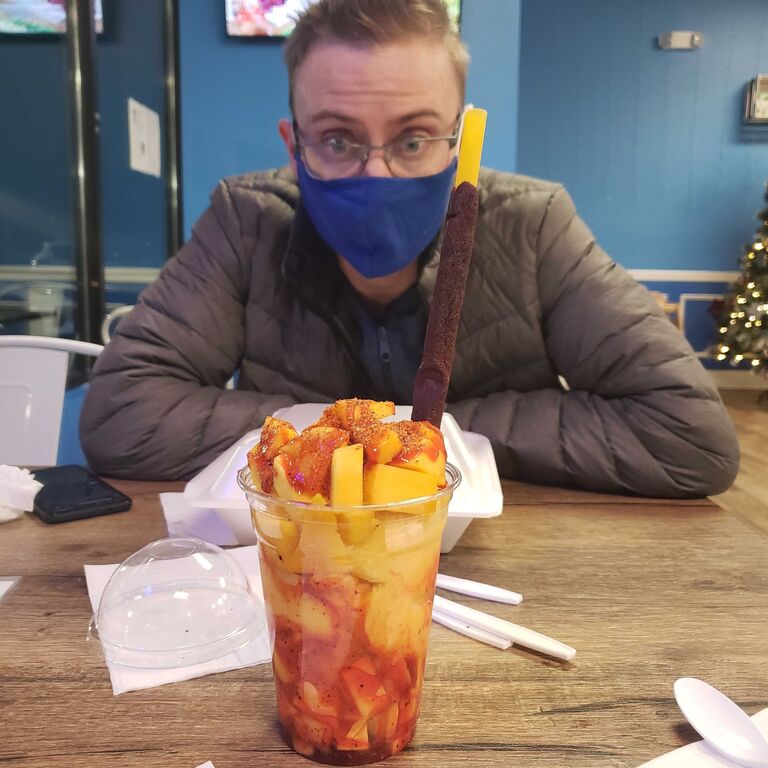 On the way back from New York after Thanksgiving we hit terrible traffic and got this delicious mango dessert while waiting it out.