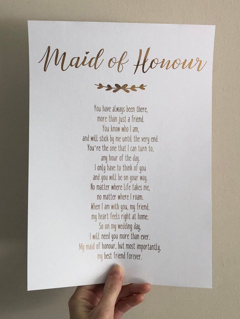 message to bride from maid of honor