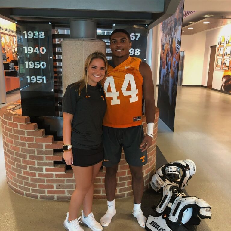 Cheyenne and Bridget met at the University of Tennessee, where Cheyenne was a defensive back and Bridget worked as an operations intern. Their love for each other—and for Tennessee—runs deep.