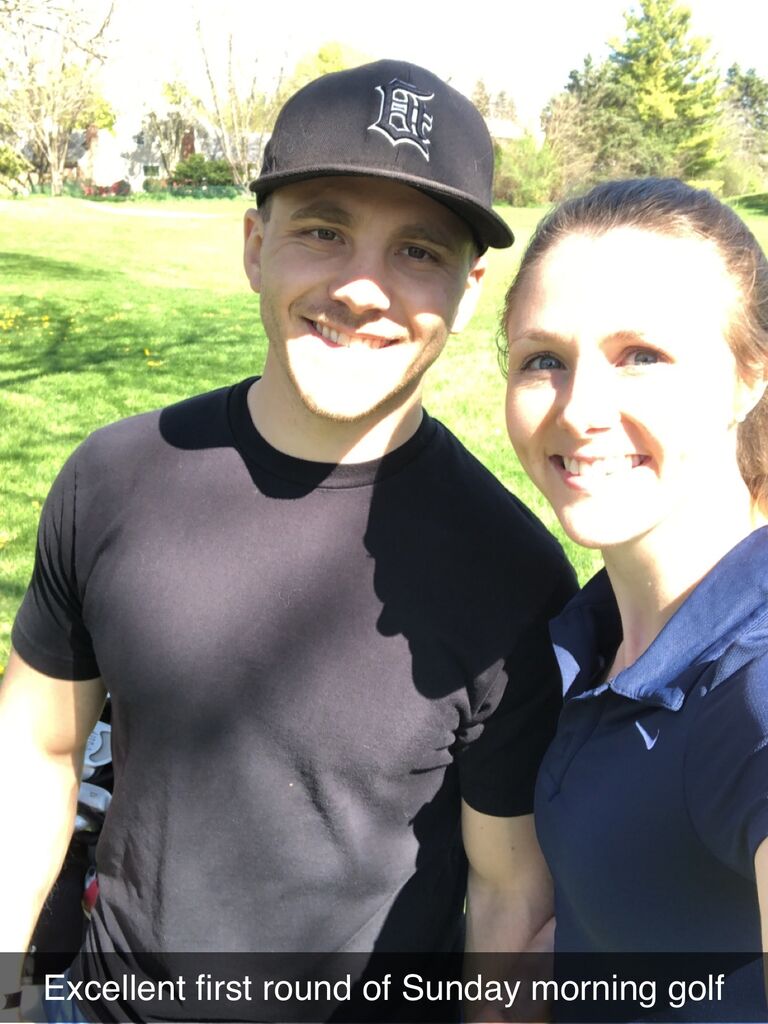 Bryan finally teaches Elainee to golf (she hit the ball at least)